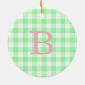 Roze en groene Gingham monogram Keramisch Ornament (Achterkant)
