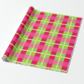 Roze en Groene Gingham Pattern Cadeaupapier (Uitgerold)