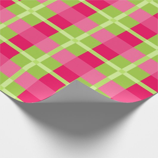 Roze en Groene Gingham Pattern Cadeaupapier (Hoek)