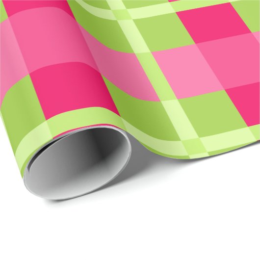 Roze en Groene Gingham Pattern Cadeaupapier (Rol Hoek)