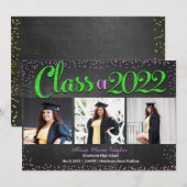 Roze en groene glitters foto afstudeer uitnodiging (Voorkant / Achterkant)