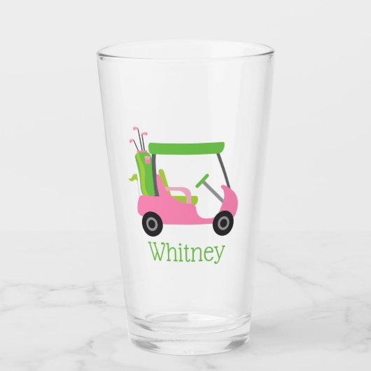 Roze en groene Golf Cart, gepersonaliseerde glastr Glas (Voorkant)