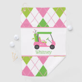 Roze en groene Golf Cart Monogram Golfhanddoek (Insitu)