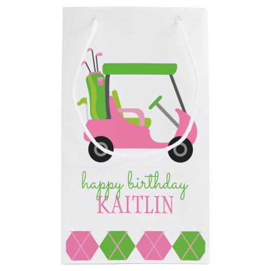 Roze en Groene Golf Cart persoonlijke cadeautas (Achterkant)