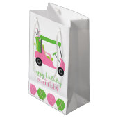 Roze en Groene Golf Cart persoonlijke cadeautas (Voorkant Gekanteld)