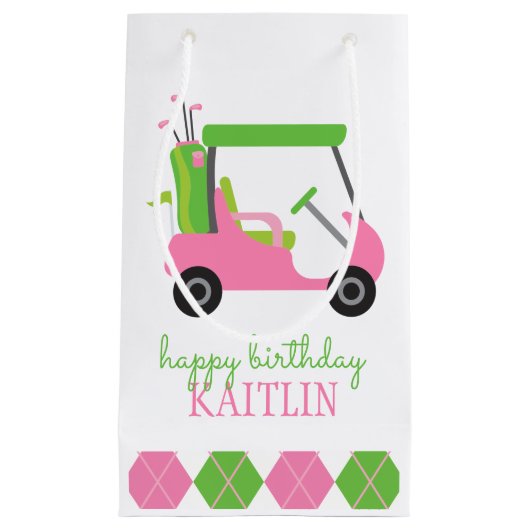 Roze en Groene Golf Cart persoonlijke cadeautas (Voorkant)