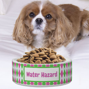 Roze en groene golf diamanten watergevaar hond voerbakje