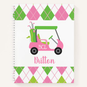 Roze en Groene Golf gepersonaliseerde Monogram Not Notitieboek