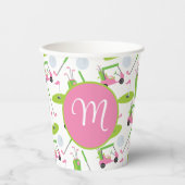 Roze en Groene Golf gepersonaliseerde Monogrammen Papieren Bekers (Voorkant)