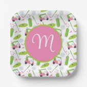 Roze en Groene Golf gepersonaliseerde Monogrammen Papieren Bordje (Voorkant)