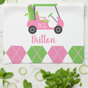 Roze en Groene Golf Monogram keukenhanddoeken