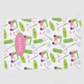 Roze en Groene Golf, speciaal gepersonaliseerd Golfhanddoek (Horizontaal)