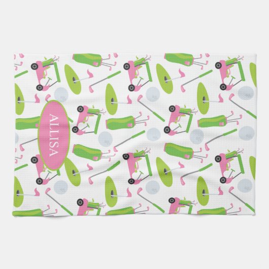 Roze en Groene Golf, speciaal gepersonaliseerd Theedoek (Horizontaal)
