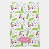 Roze en Groene Golf, speciaal gepersonaliseerd Theedoek (Verticaal)