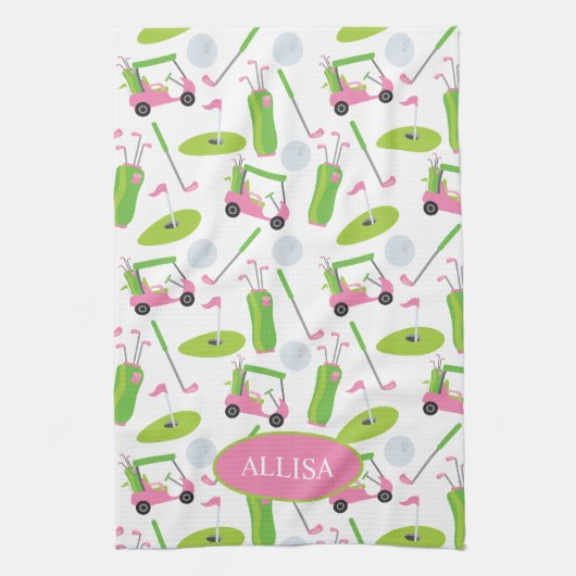 Roze en Groene Golf, speciaal gepersonaliseerd Theedoek (Verticaal)
