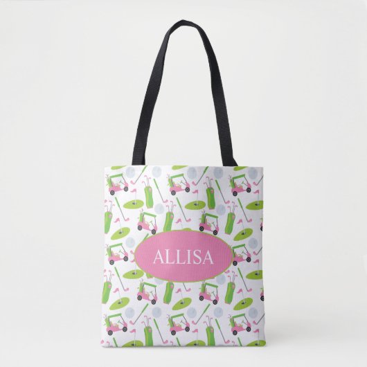 Roze en Groene Golf, speciaal gepersonaliseerd Tote Bag (Voorkant)