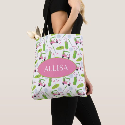Roze en Groene Golf, speciaal gepersonaliseerd Tote Bag (Dichtbij)