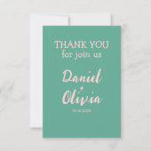 Roze en groene golvende bruiloft bedankkaart (Voorkant)