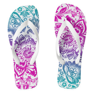 Roze en groene gradiënt Floral Damask Patroon Teenslippers