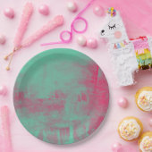 Roze en Groene Grunge Geplakt Abstract Papieren Bordje (Feest)
