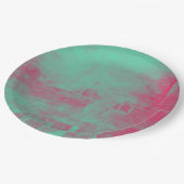 Roze en Groene Grunge Geplakt Abstract Papieren Bordje (Gekanteld)