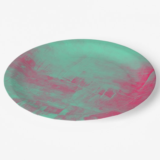 Roze en Groene Grunge Geplakt Abstract Papieren Bordje (Gekanteld)