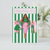 Roze en groene Happy Birthday-kaart Bedankkaart (Staand voorkant)