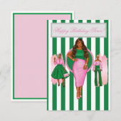 Roze en groene Happy Birthday-kaart Bedankkaart (Voorkant / Achterkant)