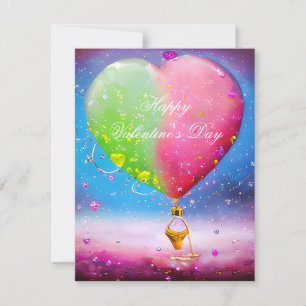 Roze en groene hart luchtballon valentijn feestdagenkaart