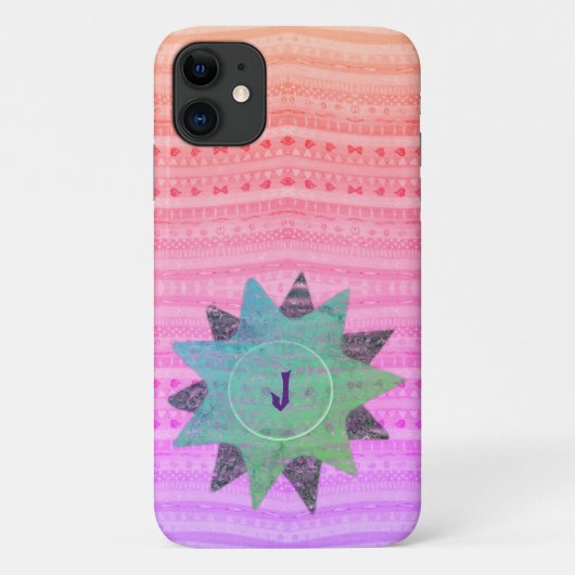 Roze en groene  harten en Star Pattern Case-Mate iPhone Case (Achterkant)
