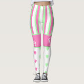 Roze en groene harten en stripes Leggings (Voorkant)