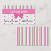 Roze en groene harten en strippes Play Date Card Contactkaartje (Voorkant / Achterkant)
