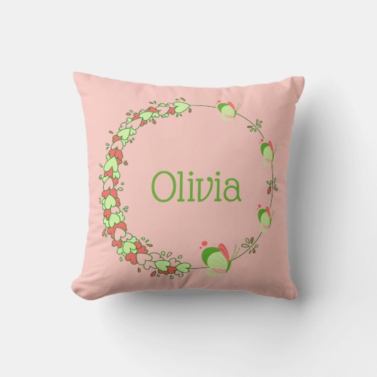 Roze en groene harten en vlindervleugels, geschut kussen (Voorkant)