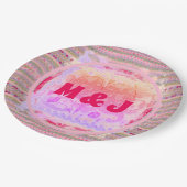 Roze en groene harten Patroon en Initialen Papieren Bordje (Gekanteld)