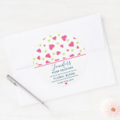 Roze en groene harten Patroonkaars Ronde Sticker (Envelop)