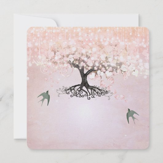 Roze en groene hartritme lef-boom liefdesbruiloft kaart (Achterkant)