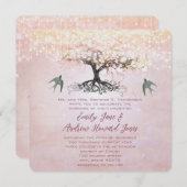 Roze en groene hartritme lef-boom liefdesbruiloft kaart (Voorkant / Achterkant)