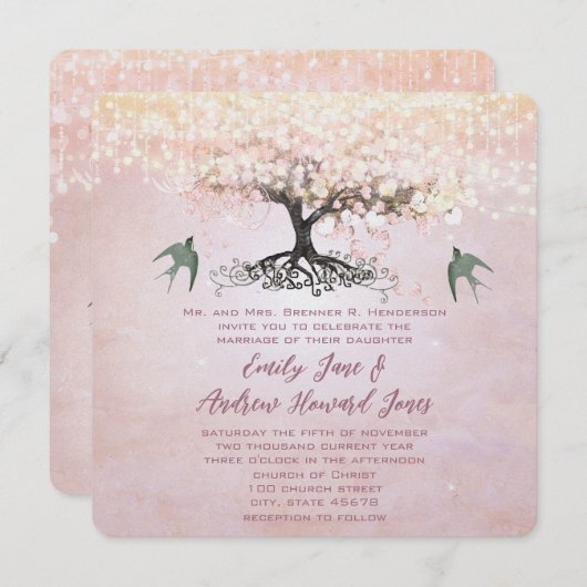 Roze en groene hartritme lef-boom liefdesbruiloft kaart (Voorkant / Achterkant)