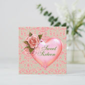 Roze en Groene Heart Sweet 16 Birthday Party Kaart (Staand voorkant)