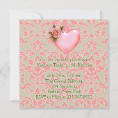 Roze en Groene Heart Sweet 16 Birthday Party Kaart (Achterkant)