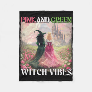 Roze en groene heks vibes Halloween heksen vrouwen Fleece Deken