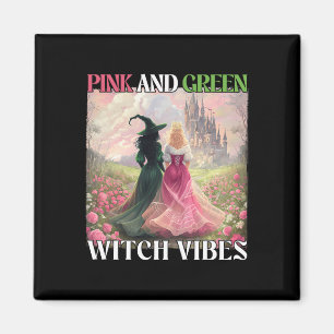 Roze en groene heks vibes Halloween heksen vrouwen Magneet