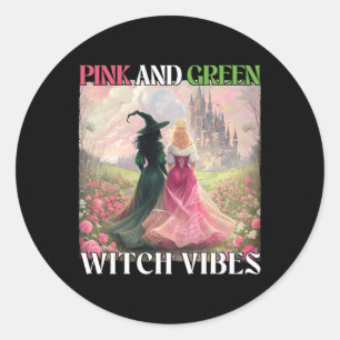 Roze en groene heks vibes Halloween heksen vrouwen Ronde Sticker