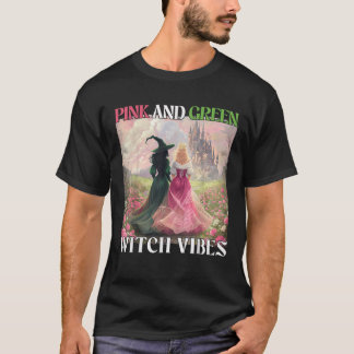 Roze en groene heksenvibes Halloween Heksen Vrouwe T-shirt