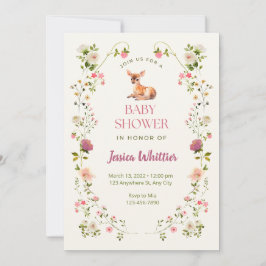 Roze en groene herten en bloemen Baby shower Kaart