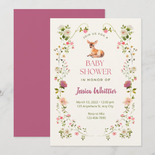 Roze en groene herten en bloemen Baby shower Kaart