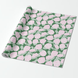 Roze en Groene Hortensia Bloemen Cadeaupapier