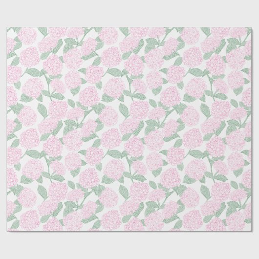 Roze en Groene Hortensia Bloemen Cadeaupapier (Vlak)