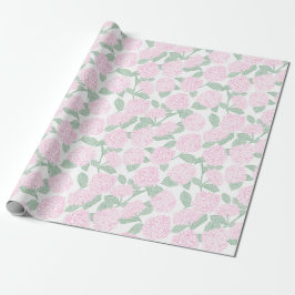 Roze en Groene Hortensia Bloemen Cadeaupapier