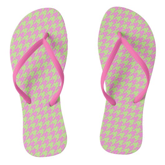 Roze en groene Houndstooth Teenslippers (Voetbed)